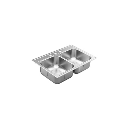 Moen 33"X22" Stainless Steel 18 Gauge Double Bowl Drop In Sink GS182133Q